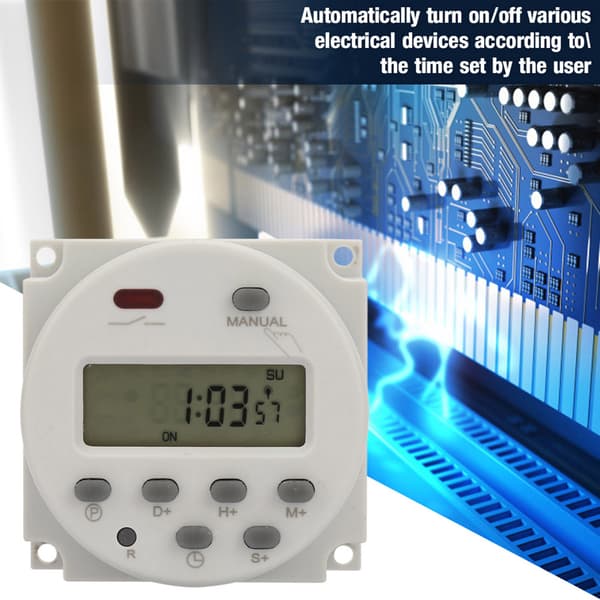 Digital programmerbar tidsbryter, liten størrelse, 7 dager, 1S til 168H, 5VA, 110V AC