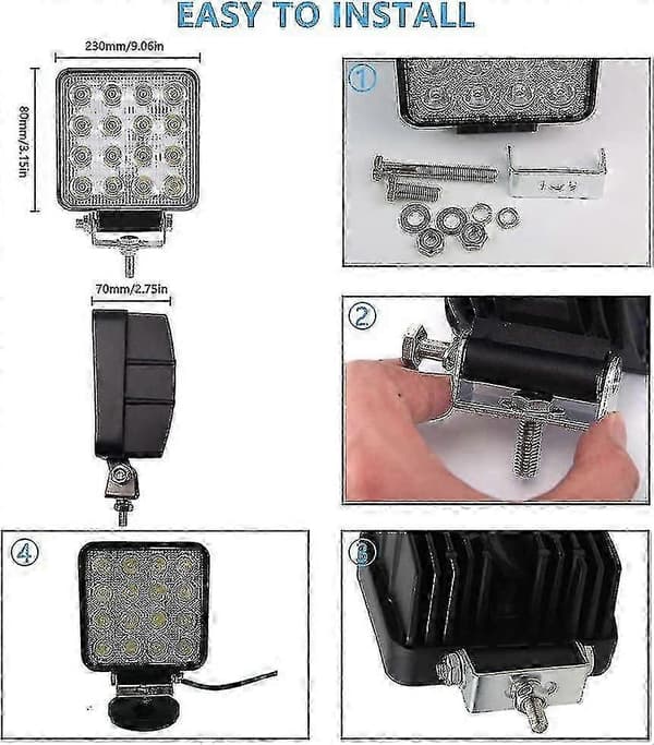 48W LED-arbeidslysrampe, 2-pakning 4\" frontlykter for bil, lastebil, SUV, ATV, båt