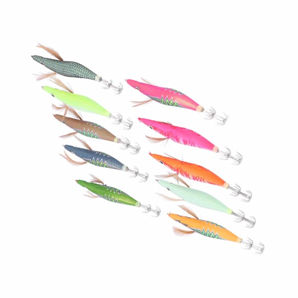 10 stk Squid Jig Hook Hard Fiskeagn Luminous Wood Fiske Reker Lure Bait Kit
