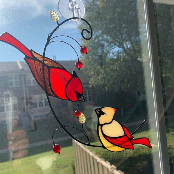 Puutarha lintujen auringonsieppaaja lasimaalauksille Söpö kardinaalilasimaalaus auringonsieppaaja ikkunaan ripustamiseen, malli: Style 2
