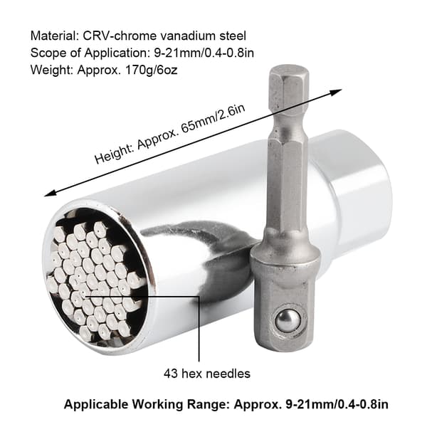 Universalsocket Grip Set - 9-21 mm Multifunktionel Ratschenøgle Bøsning Nøgle Elborværktøj