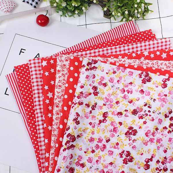 7st 50*50 cm Bomullstyg DIY Assorted Squares Pre Cut Sängkläder Kit Quarters Bundle (röd)