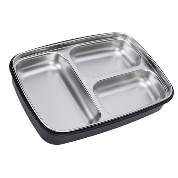 Varmeisolerende Bento Lunchboks 3 Ruter Lekkasikkert 304 Rustfritt Stål Bento Lunchboks for Elever Skolekontor Svart