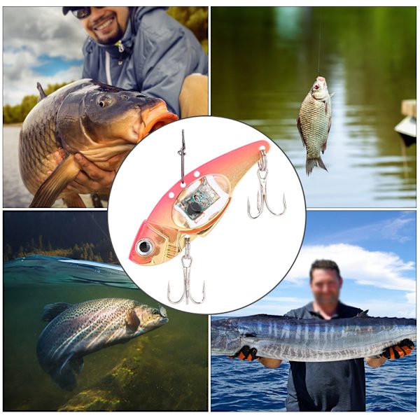 Underwater LED Lys Metall Hard Lure 3D Fiske Fiske Kunst Agnet Diskantkrok (Rosa)