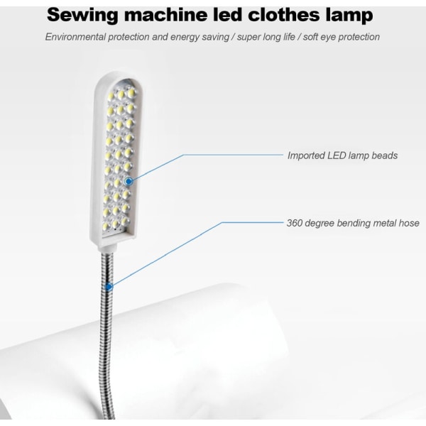 30LED Super Bright monitoiminen joustava ompelukone Vaatteiden ompelukone, LED-energiansäästölamppu, malli: valkoinen EU