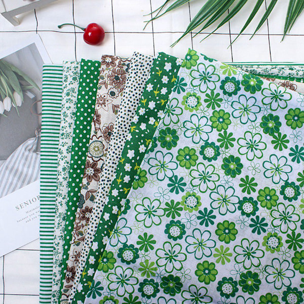 7 st 25*25 cm Bomullstyg DIY Assorted Squares Pre Cut Sängkläder Kit Quarters Bunt Mörkgrönt
