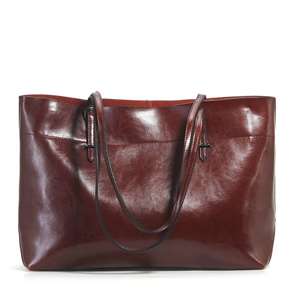 Stor brun vaxad lädertote-väska, snygg axelväska, vardaglig accessoar, 38x28x13cm coffee About 38*28*13cm