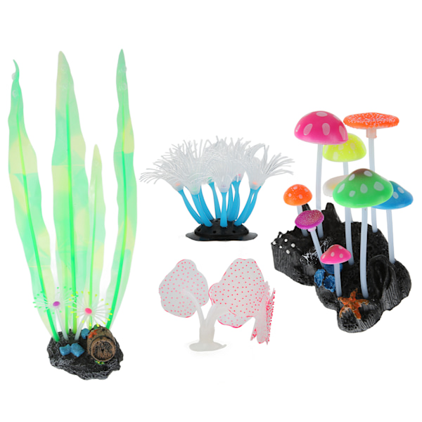 4 stk glødende akvariedekorationer kunstig simulering smuk silikone akvarium plante nr. 6