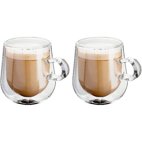 Kaksikerroksiset lasiset kahvikupit kahvalla, 2 kpl - 280 ml x 2