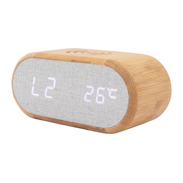 Träväckarklocka USB trådlös laddning Trä LED Digital Display Ljudkontroll för sovrum multifunktionell present