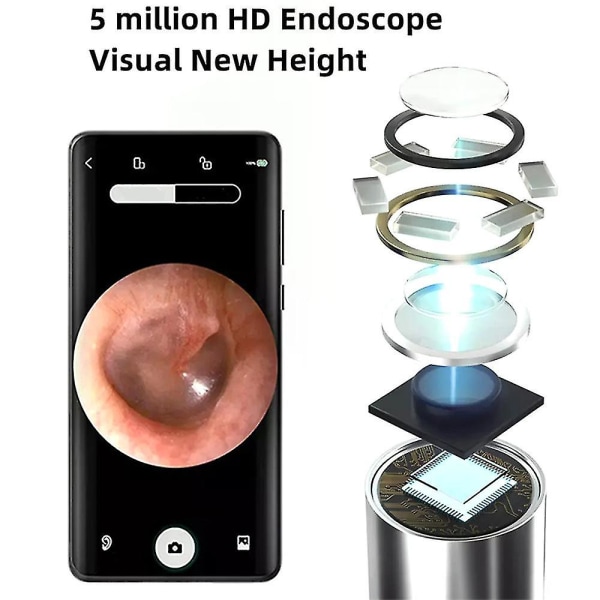 Smart ørevoksfjerner Wifi HD-kamera med lys, øreendoskop skjeplukker otoskop ørerensesett pink 5.5 mm