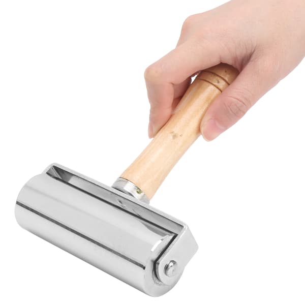 Leather Press Edge Roller DIY Leather Craft Wooden Handle Edge Rolling Tool SilverL 100mm / 3.94in