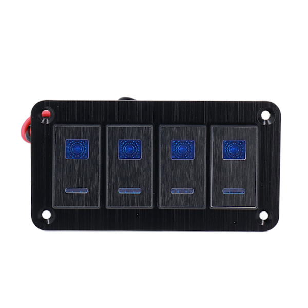 Black 4 Gang Rocker Switch Panel IP65 Waterproof Toggle Switch with LED Backlight Motorboat Modification DC12-24V
