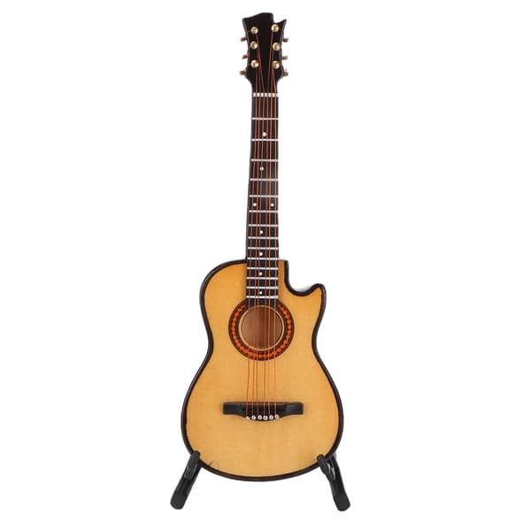 Miniatyr Gitarr Modell Trä Mini Musikinstrument Gitarr Replika med Ställ OrnamentM