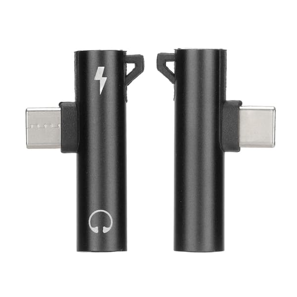 2 STK USB C til 3,5 mm Lydadapter 2 i 1 Lydopladning USB C til Lydstik ABS USB C til Lydstik til Telefon Tablet Sort