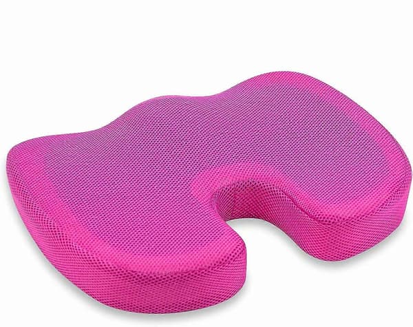 Ergonomisk formet sædehynde > Halebenpude af memoryskum med gelpolstring (rosarød)
