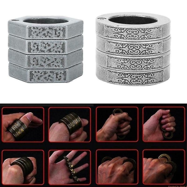 Hexagon Retro Magic Ring Personlig 4-fingerring Multifunktionell utomhusklättring nödsituation Bronze