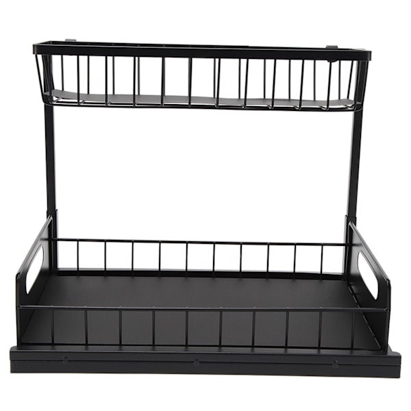L-formet under vask Organizer 2-etasjers bæreevne 50lbs Multi Bruk Skyv ut skap Organizer for kjøkken Bad Svart