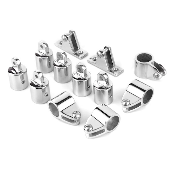 12-delarsats med 6 st. käk-glidskenor, 4 st. ögonändlock, 2 st. däckgångjärn, 3 st. båge, Bimini-toppbeslag, båttillbehör, 22 mm (7/8 tum)