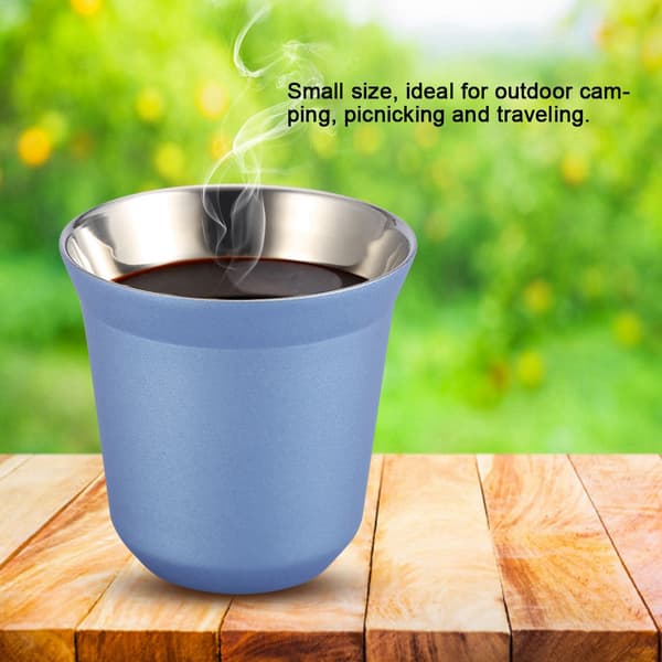 Dobbelt vægget kaffekop i rustfrit stål ølkrus tekopper 85 ml til drikkeflaske (blå)