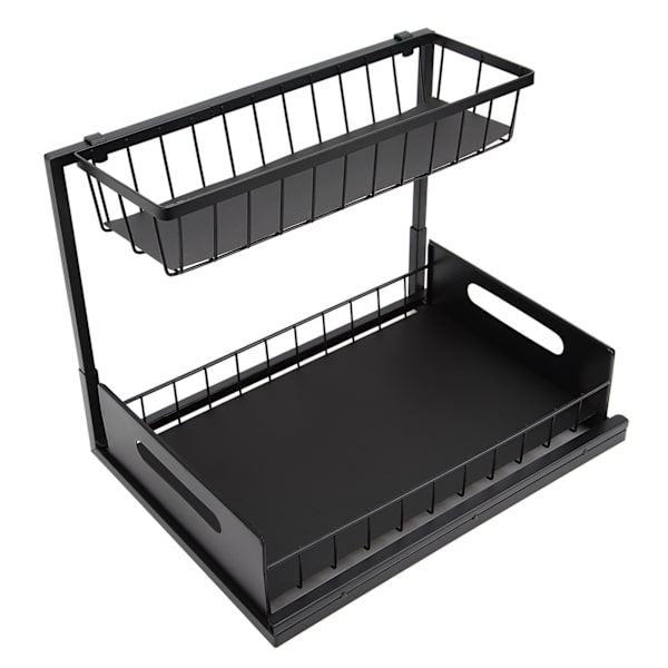 L-formet under vask Organizer 2-etasjers bæreevne 50lbs Multi Bruk Skyv ut skap Organizer for kjøkken Bad Svart