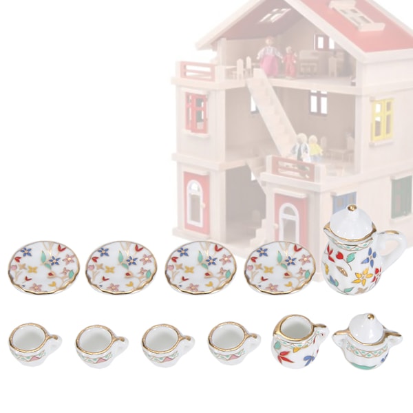 1:12 Dukkehus Kjøkken Miniatyr 15 stk Porslin Blomst Tekoppsett Dekor Collection (#3)