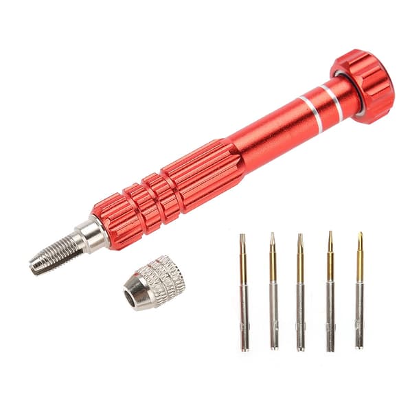 Screwdriver Handle with 5 Precision Bits Phone Glasses Watch Repair Tool Kit (Red)