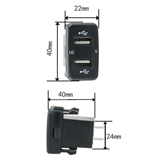 4,2A billaddare Effektiv laddning Adapter för dubbla USB-portar med 0,6 m linjebyte för Toyota-modeller Röd