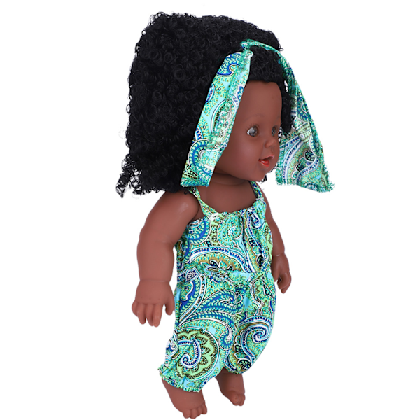 Mjuk vinyl babydocka med kläder Nyfödd sovbadleksak (grön blommig jumpsuit)