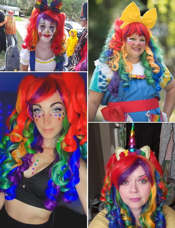 Lång Lockig Cosplay Peruk med 2 Hästsvansar (Regnbågsfärg)