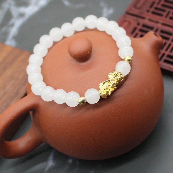 Kinesiskt Pixiu pärlarmband Wealth Lucky Brave Troops Armband Bra present till män Kvinnor Par Vit