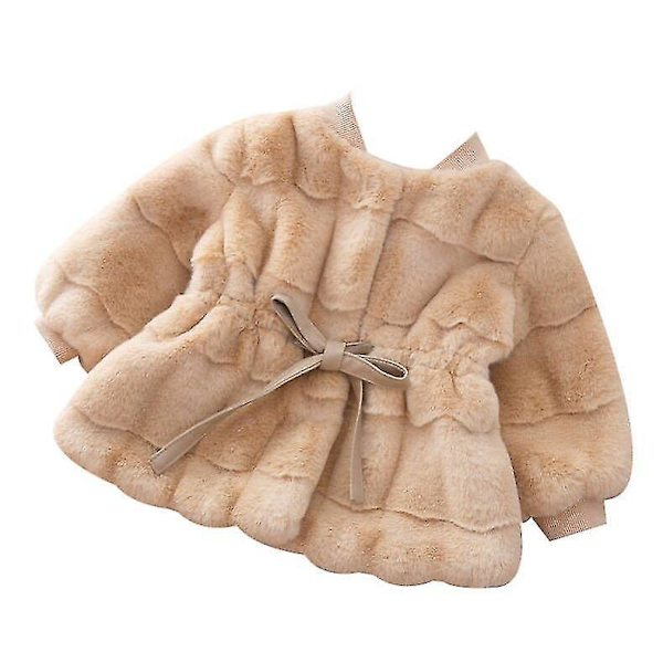 Konstgjord päls vinterjacka för små flickor - Barn Khaki Overcoat