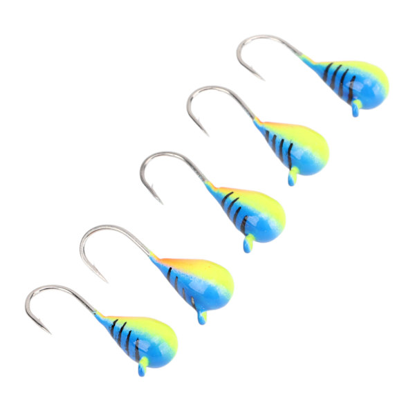 5 stk Isfiske Jiggsett Høykarbonstål Isfiskekroker Lokke for Bas Abborre Crappie Micro 5MM