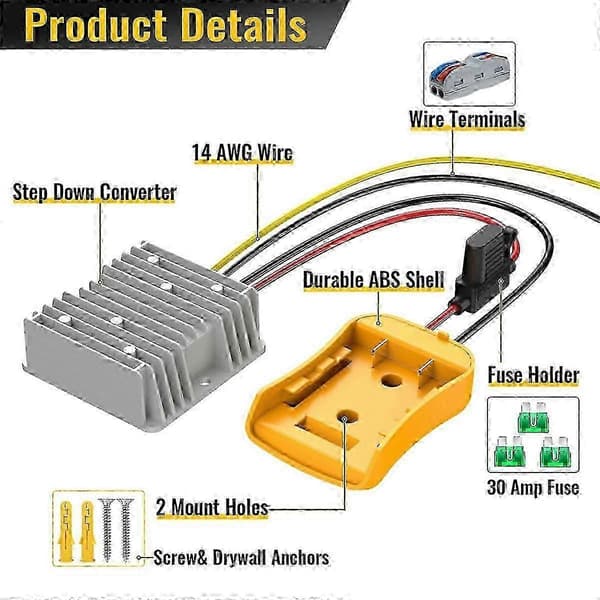 20V til 12V nedstrømsomformer, DC 12V 20A 240W for Dewalt
