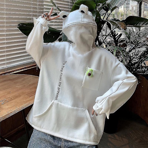 Varmt Vinter Mørkegrøn Frø Fleece Hoodie Oversized Sweatshirt