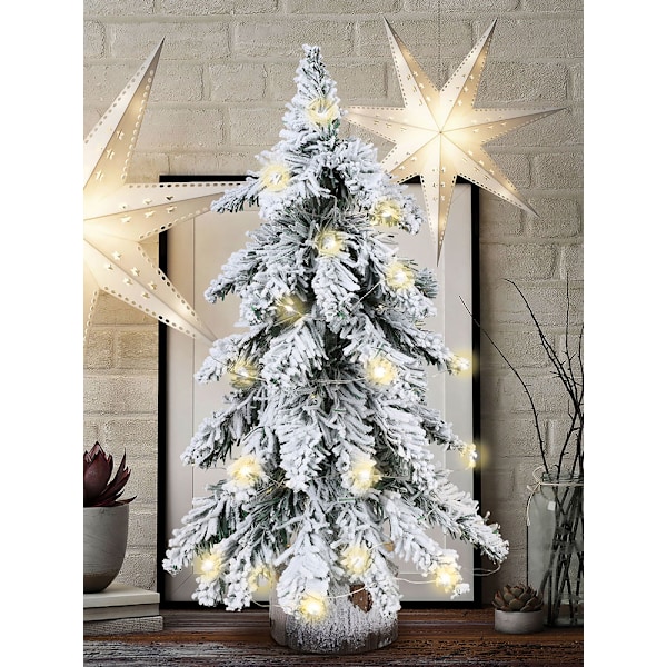 45 cm flockande julgran med ljus PVC-minijulgran konstgjord julgran Jul skrivbordsdekoration