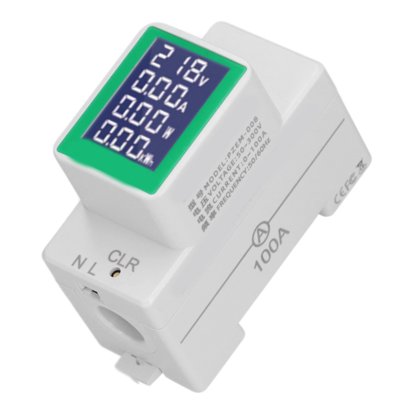 DIN Rail Meter Digital Voltmeter Amperemeter Effekt Energi Monitor Multimeter Tester AC50‑300V 100A