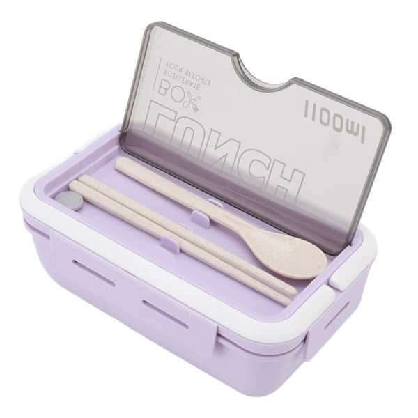 Fack Lunchbox 2 fack 1100ml Loveliness Vuxen Bento Box med sked Ätpinnar för Office School Lila