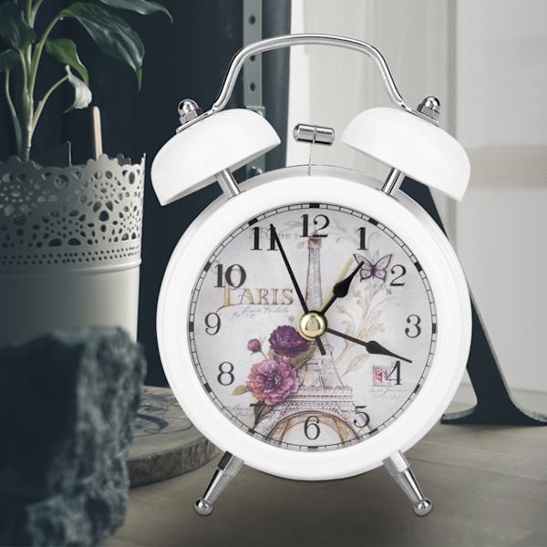 Mini Metal Digital Alarm Clock Mute med lampor blinkande klocka för Sovrum Student Vit