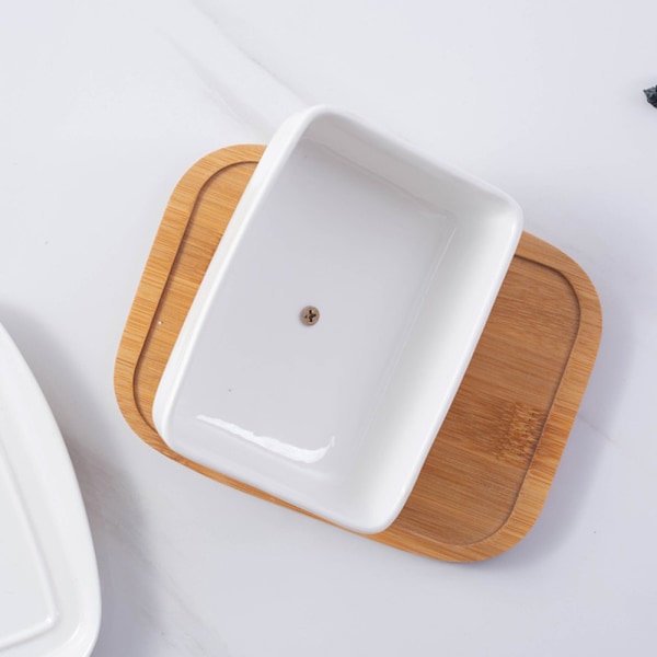 Keramisk smørskål med lokk Benkeplate Butter Keeper Serveringsbrett med lokk Håndtak Oppbevaringsbeholder rektangel