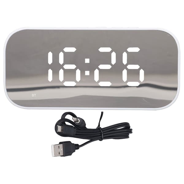 Bärbar Bluetooth-väckarklockaradio med dubbla larm och dimmerkontroll - Vit