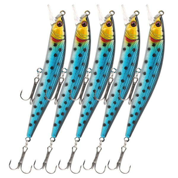 5 st artificiell simulering Minnow Long Shot lockbete med diskant krok fisketillbehör4#