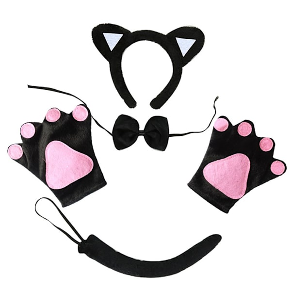 5 stk Kattedragt Sæt Katteører Pandebånd Katt Fluga Katt Hale Kattepote Handsker til Halloween Kostume Fest Dekoration