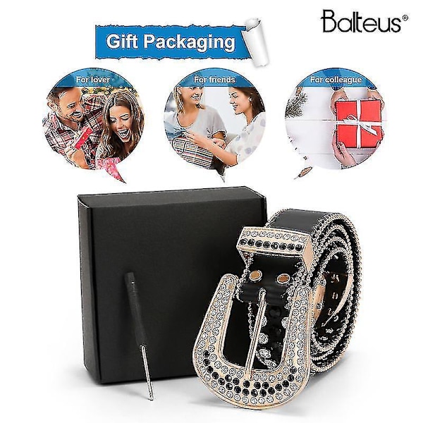 Bling Western Rhinestone Läderbälte för Män och Kvinnor - 47 Tum