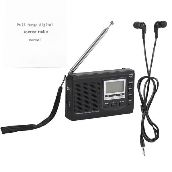 Bærbar miniradio med digital vækkeur - sort