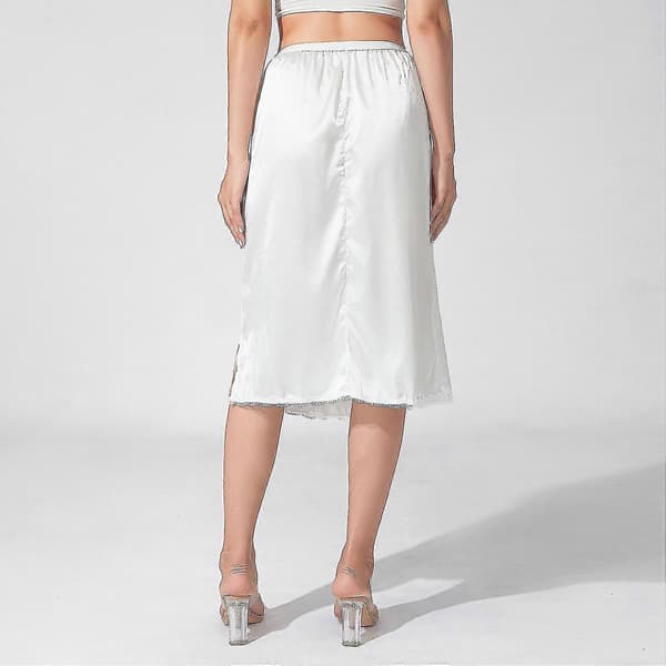 Dameunderkjole med elastisk talje: Ensfarvet satinunderkjole med blondekant til underkjole white short S