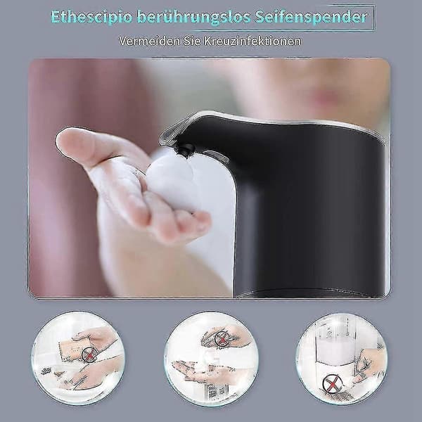 Automatisk sæbedispenser sort, skumsæbedispenser genopladelig berøringsfri automatisk sæbedispenser