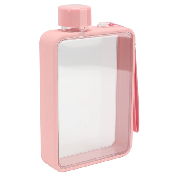 Flad Vandflaske Plast Lækagesikker Transparent Kvadratisk Bærbar A5-papir Vandflaske 380ml Rosa