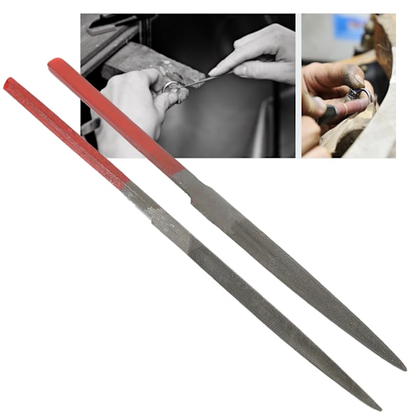 2 Pcs File Set Red Handle Jewelry Making Processing Grinding Tool Accessory Set (Half-Round File Triangular File)