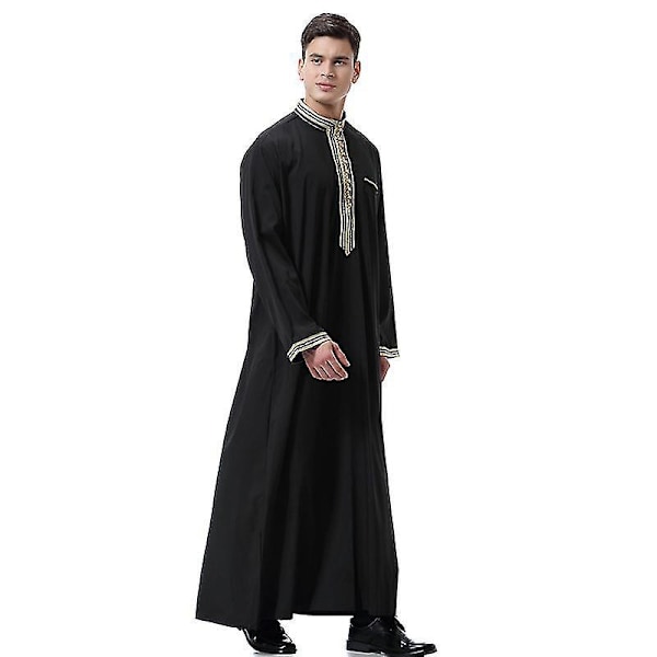 Islamisk herr svart lång kappa Thobe Kaftan Saudiarabisk mode